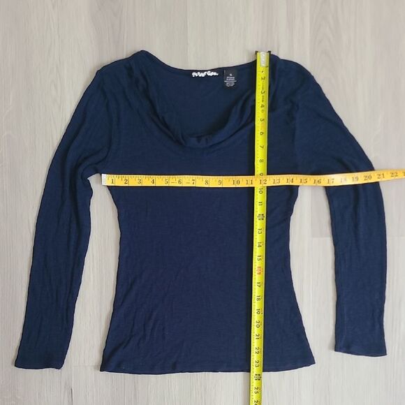 Planet Gold Fitted Cowl Scoop Neck Blue Long Sleeve Ribbed Top Stretchy Size XL - Picture 4 of 5